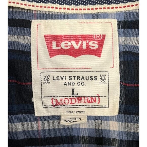 Levis Pearl Snap Shirt Men's Large Blue Plaid Long Sleeve Western Modern Fit - Picture 3 of 8